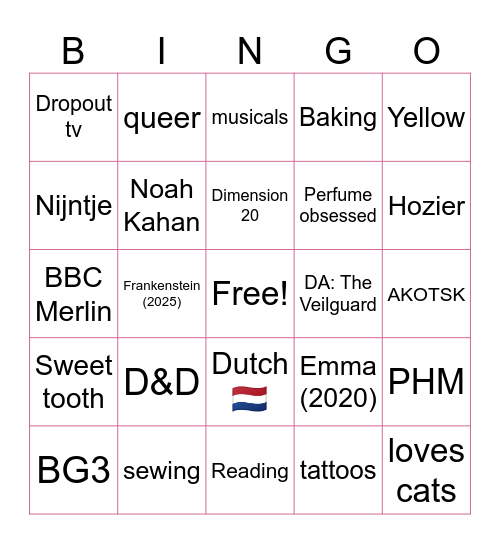 Arthur's bingo Card
