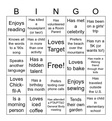CHS PTSO Getting To Know You BINGO! Bingo Card