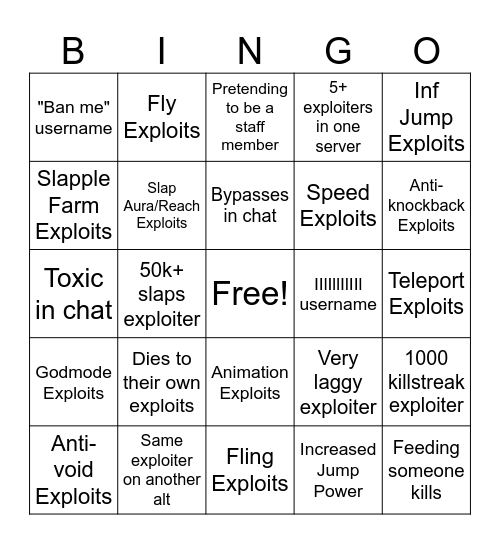 KSO Exploiter Bingo Card