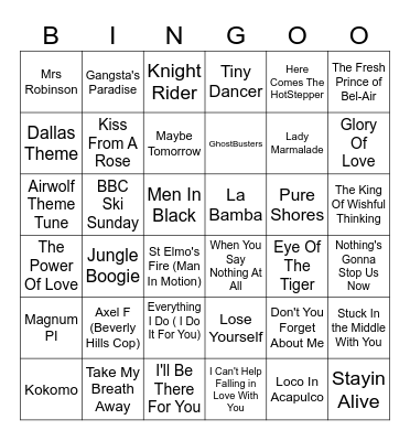 Singo Bingo 2026 - Songs from Film & TV Bingo Card