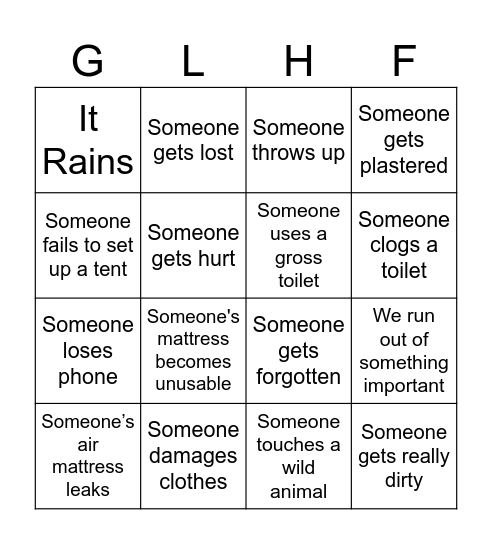 Road Trip Bingo Card