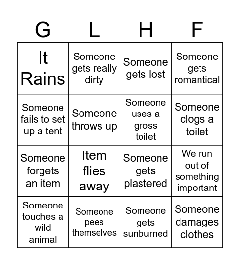 Road Trip Bingo Card