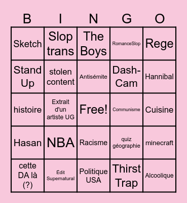 Tiktok Bingo Card