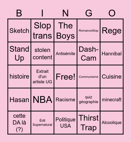 Tiktok Bingo Card