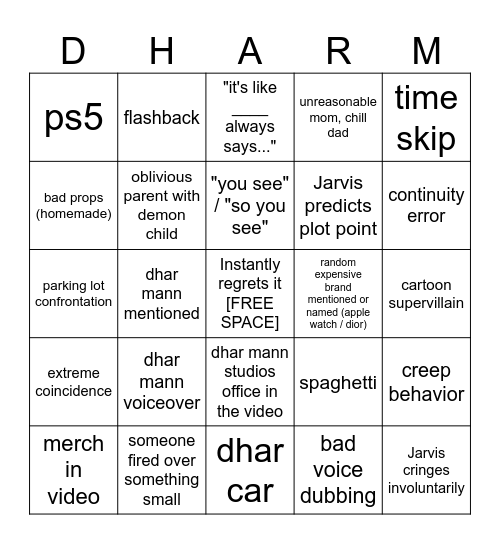 Dhar Mann Bingo v4 Bingo Card