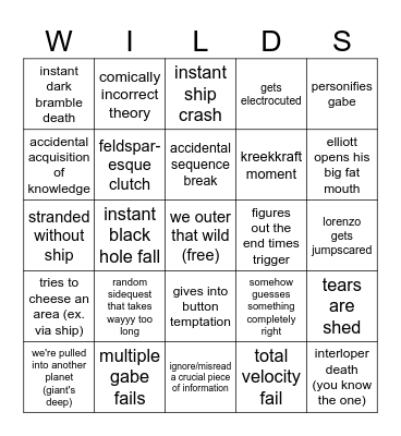Outer That Wild - Lorenzo Bingo Card