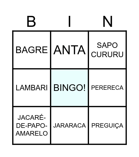 ANIMAIS DA MATA ATLÂNTICA Bingo Card
