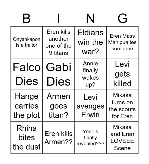 AOT Szn 4 Card Bingo Card