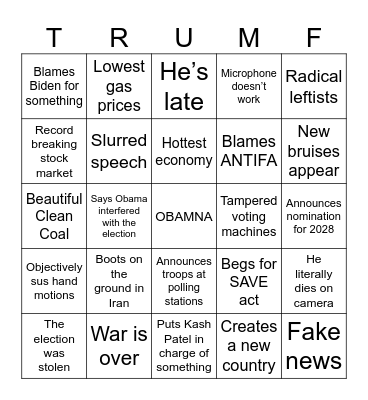 Oh god he’s talking again Bingo Card