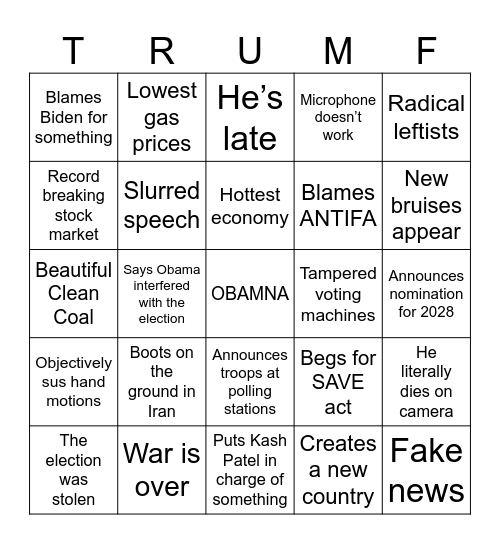Oh god he’s talking again Bingo Card