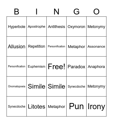 Figures of Speech Bingo Card