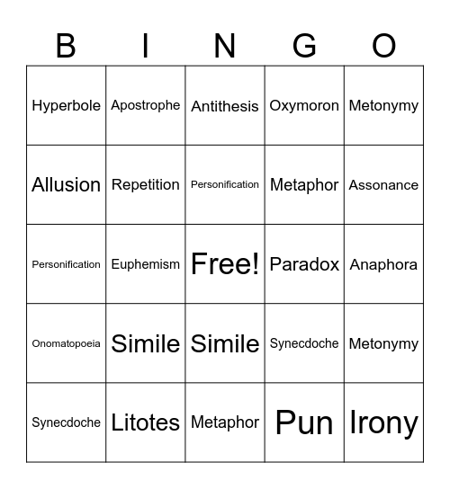Figures of Speech Bingo Card