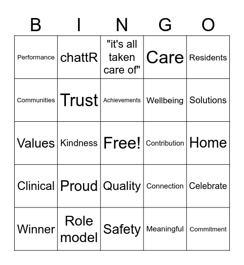 Ryman Awards Bingo Card