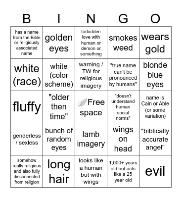 basic angel OC bingo Card