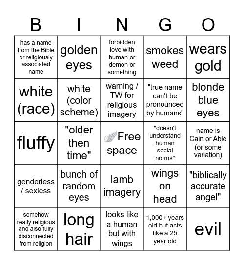 basic angel OC bingo Card
