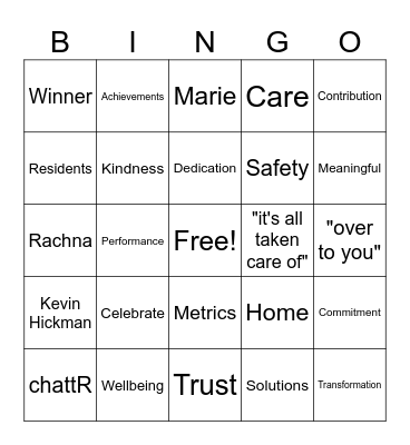 Ryman Awards Bingo Card