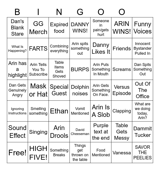 GAME GRUMPS 10 Minute Power Hour Bingo Card
