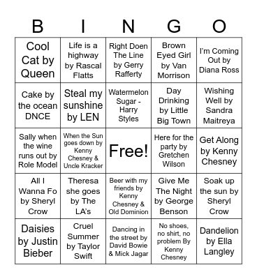 SUMMER HITS BINGO Card