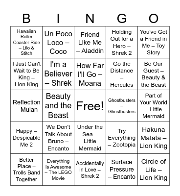 Round 1- Movie Magic Bingo Card