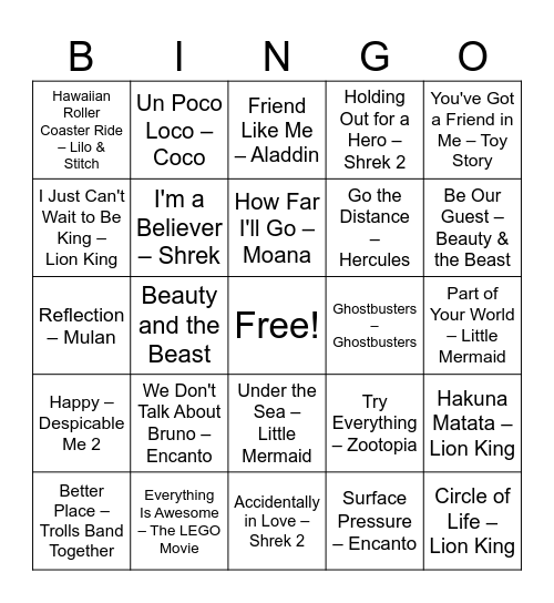 Round 1- Movie Magic Bingo Card