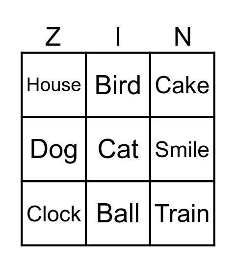 Zingo Sight Words Bingo Card