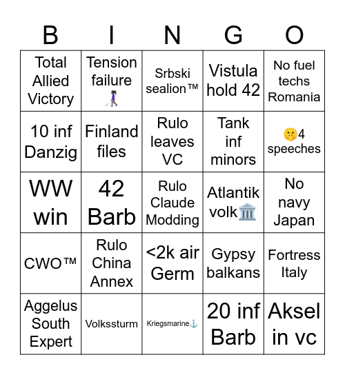 BFFU Axis Bingo Card