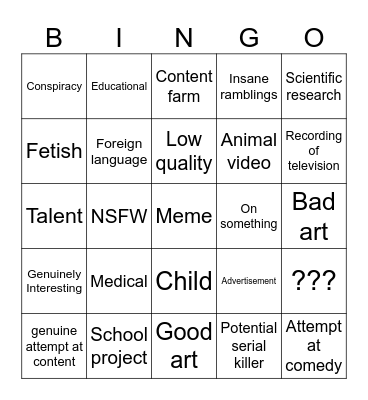 Youtube's Recycling Bin Bingo Card