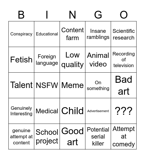Youtube's Recycling Bin Bingo Card