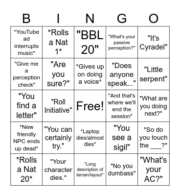 DnD DM Bingo Card