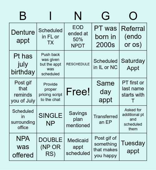 TEAM BINGOOOOOO WHOOO Bingo Card