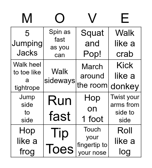 Get Moving! Bingo Card