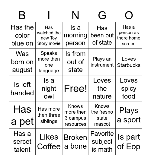Academy 2 Bingo Card Bingo Card