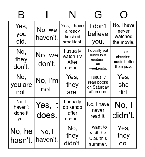 DA, DK, Come Here! Bingo Card