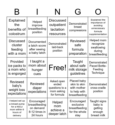 World Breastfeeding Week Bingo Card