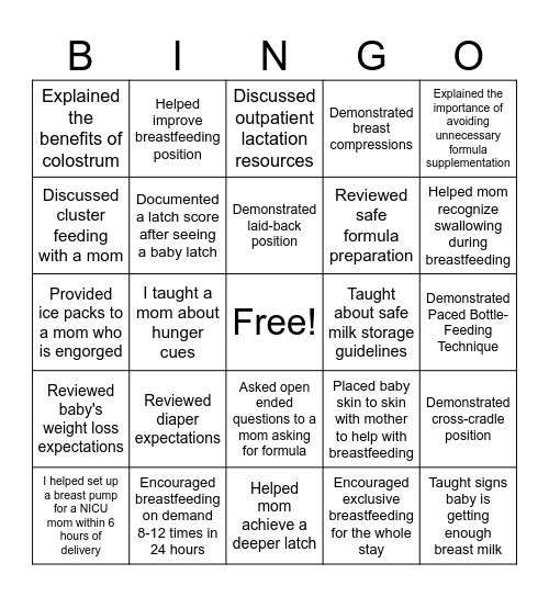 World Breastfeeding Week Bingo Card