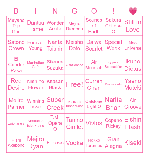 All Umamusume Bingo Card