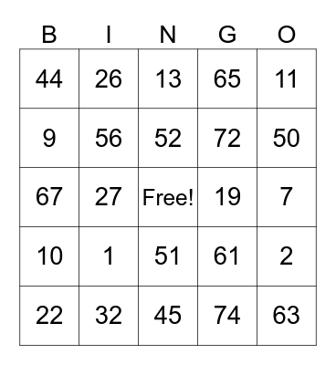 Bingo Extreme Bingo Card
