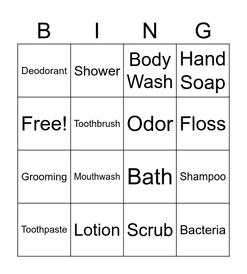 Hygiene Bingo Card