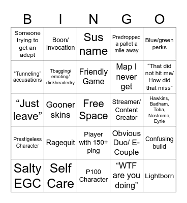 DBD Bingo Card