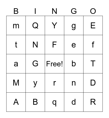 Letters Bingo Card