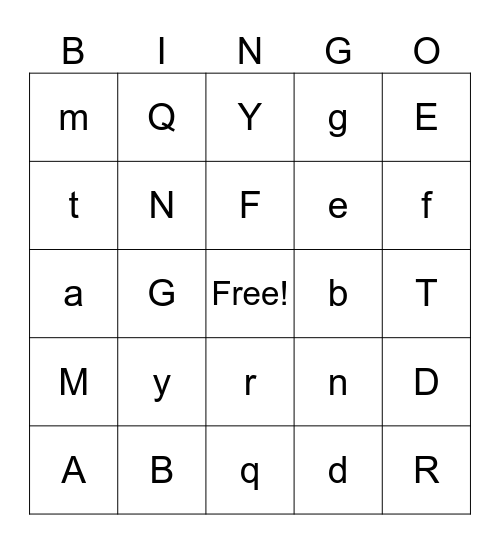 Letters Bingo Card