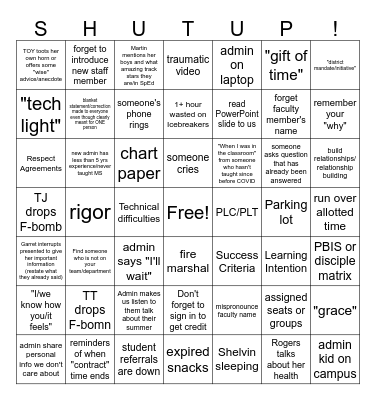 SHUT UP! Bingo Card