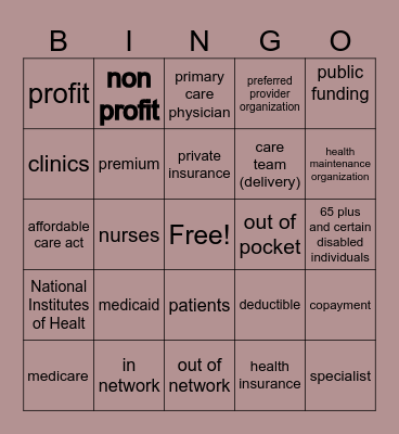 Review of the basic structure of the U.S Healthcare System Bingo Card