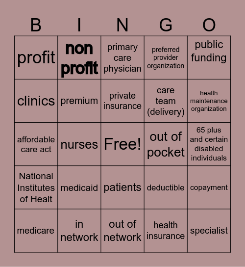 Review of the basic structure of the U.S Healthcare System Bingo Card