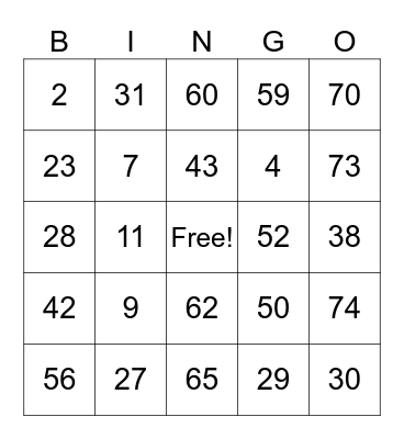 Untitled Bingo Card