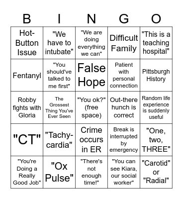 The Pitt Bingo Card