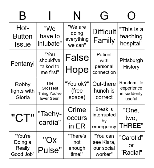 The Pitt Bingo Card