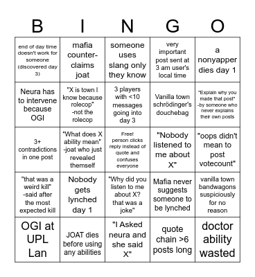 UNC MAFIA 2 BINGO Card