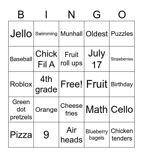 Untitled Bingo Card