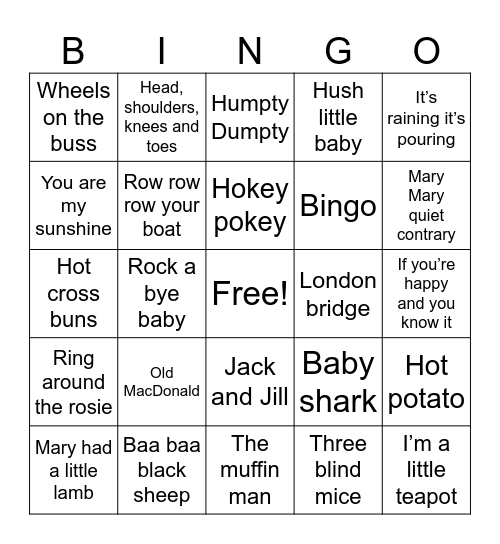 Baby Tune Bingo Card